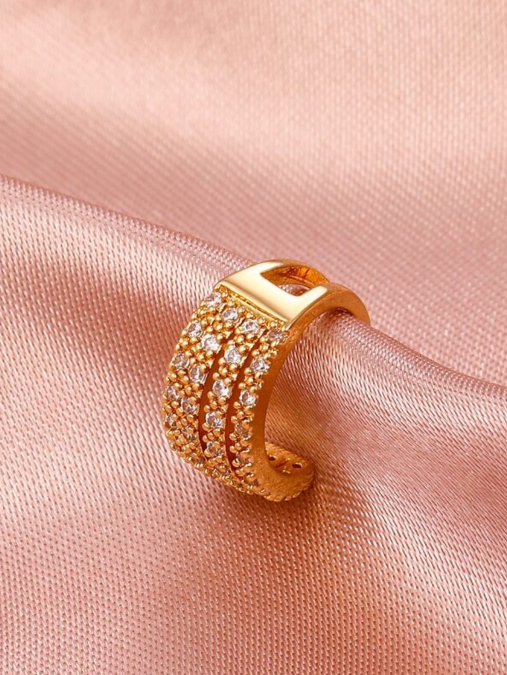 Jewelry Cubic Zirconia Ear Cuff in yellow Gold earring designer nwt chunky stack - Picture 3 of 5